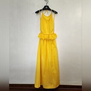 Vintage 70s Dead Stock Dalani II Maxi Halter Dress Eyelet Yellow Size 6